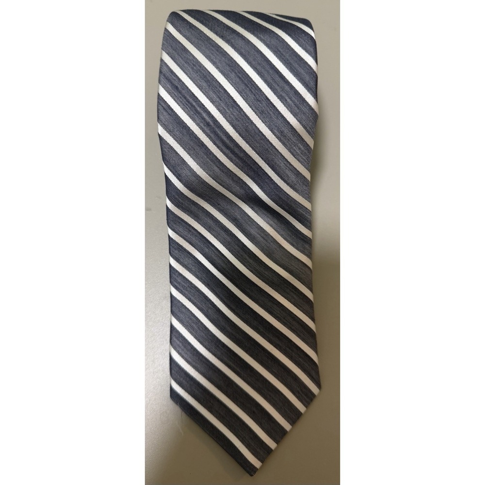 TED BAKER London Archive Men's Silk Blend Neck Tie Gray White Striped USA Made